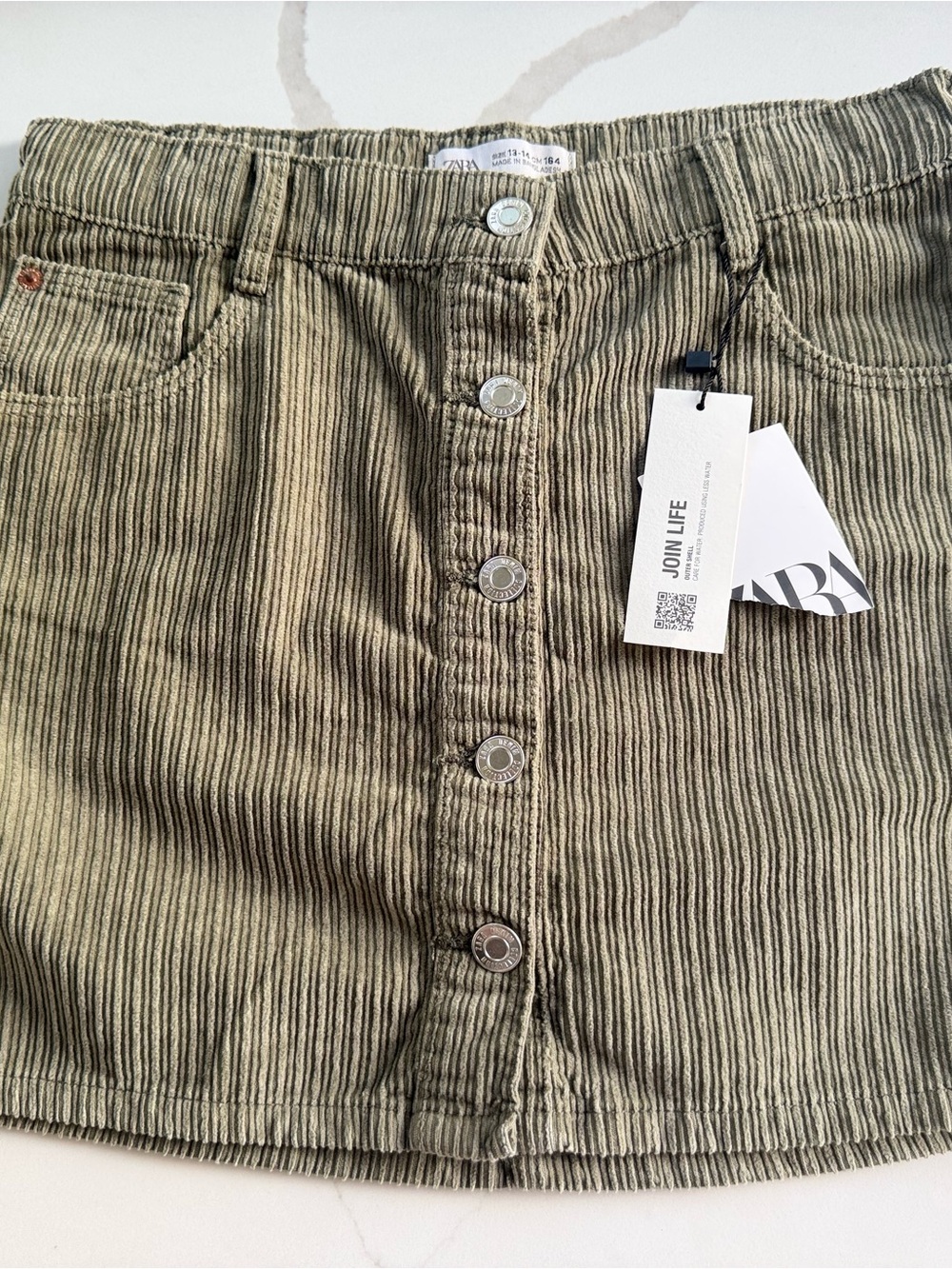 Zara Girl NEW Dark Green Corduroy Button Up Skirt Size 13-14